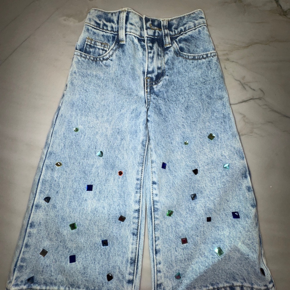 Hannah Banana Light Blue Denim Jeans with Multicolor Gem Accents